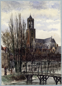 31026 Gezicht op de Domtoren en de Domkerk te Utrecht vanaf de Maliesingel, uit het zuidoosten, met op de voorgrond de ...